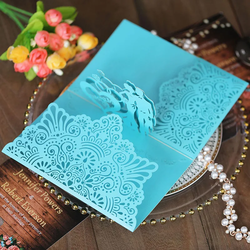 Laser Cut Bride And Groom Wedding Invitations Card 3D Tri-Fold Diamond Ring Greeting Card Wedding Party Favor Supplies 25/50pcs