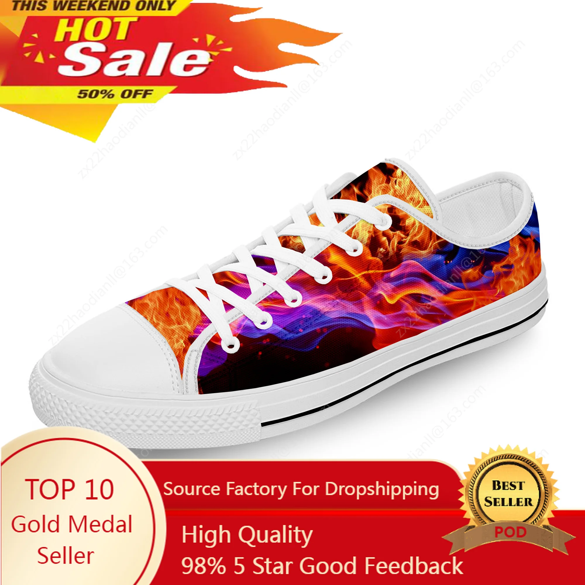 Anime Cartoon Flaming Flame Fire White Cloth Fashion 3D Print Low Top Canvas Shoes Men Women Lightweight Breathable Sneakers