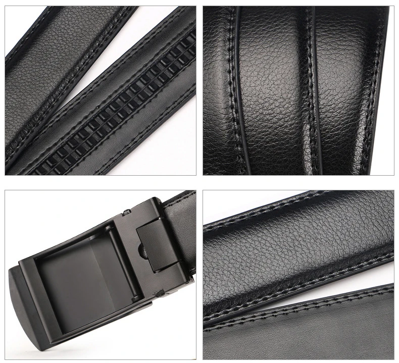 Herren-Gürtel aus echtem Leder, Metall, automatische Schnalle, Ratsche, Rindsleder-Gürtel für Jeans, Lederband, Gürtel für Herren, Hosen, Bund Carta – Detail 3