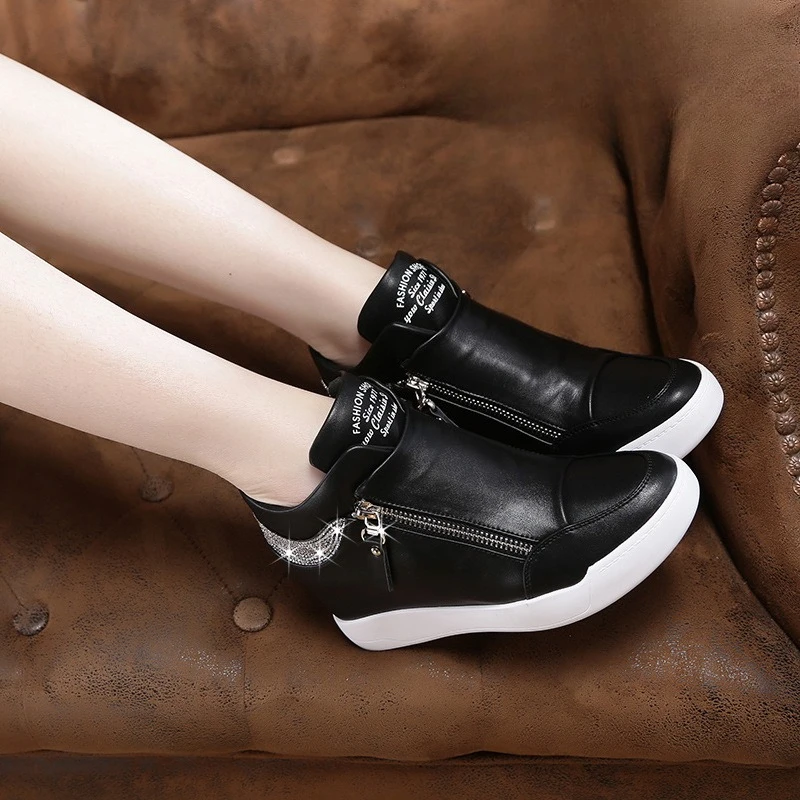Women Casual Platform High Heels Sneakers Spring Autumn Increase Vulcanize Shoes Woman Fashion PU Leather Chunky Sports Shoes