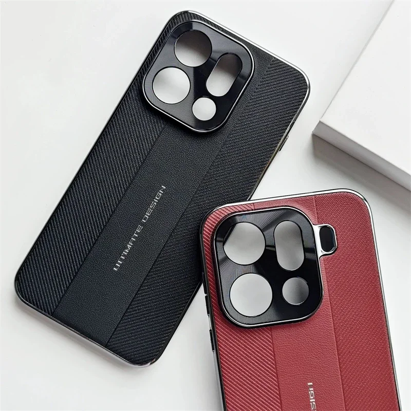 Luxury Electroplated Leather Texture Shockproof Bumper Case with Camera Protection