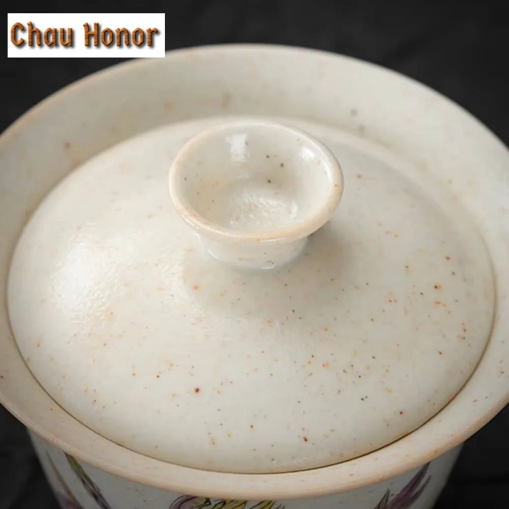 150ml Japanese Wood-fired Porcelain Gaiwan Soda Glazed Hand-painted Tea Tureen Household Handmade Tea Making Cover Bowl Cha Gift