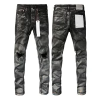 Fashion Purples jeans Man American brands style high street white paint distressed Repair Low Rise Skinny Denim pants 1