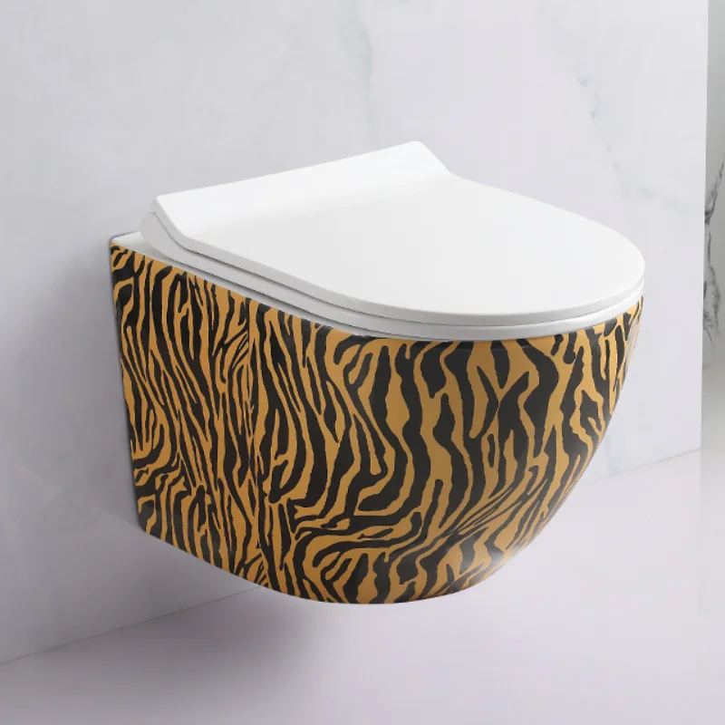

Stripes Rimless Wall Hanging Wc Sanitary Wares Bathroom Colored One Piece Toilet Bowl p Trap