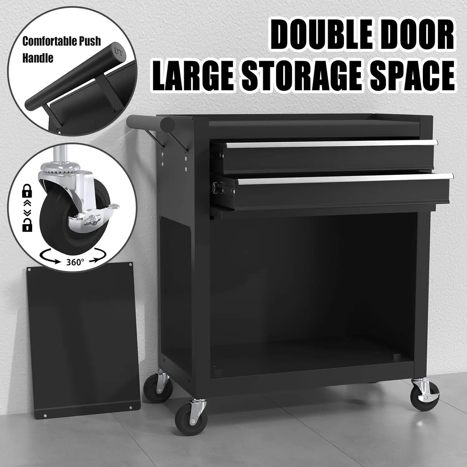 Drawer Rolling Tool Storage Cabinet with 2 in 1 Detachable Top Tool Box, Liner, Lockable Wheels, Side Hooks, Locking Mechanism, 5