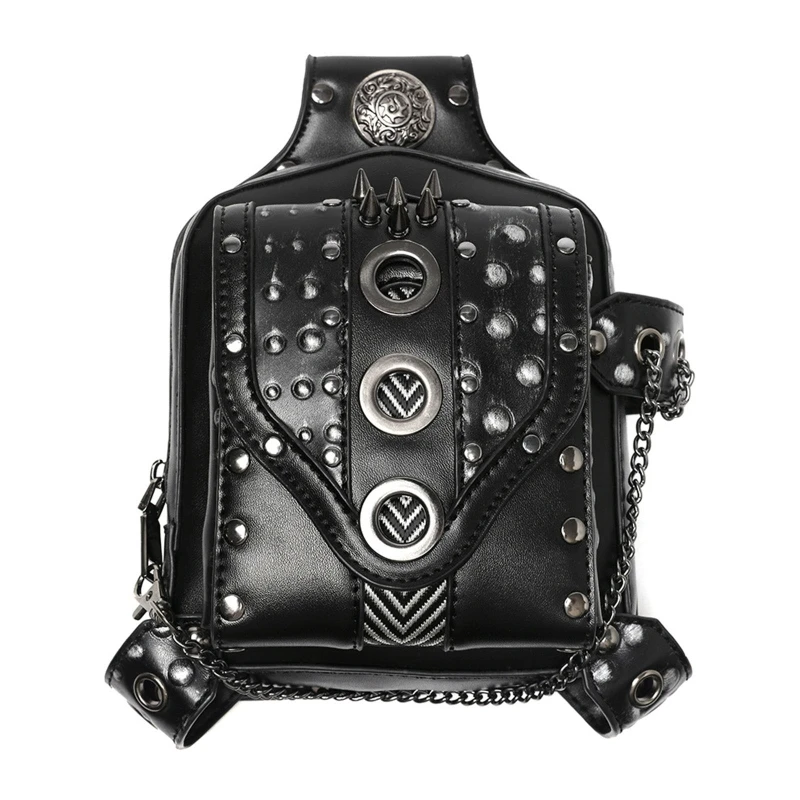 Steampunk Waist Bag Fanny Pack Fashion Gothic Leather Shoulder Crossbody Bags Thigh Leg Hip Holster Purse Travel Hiking