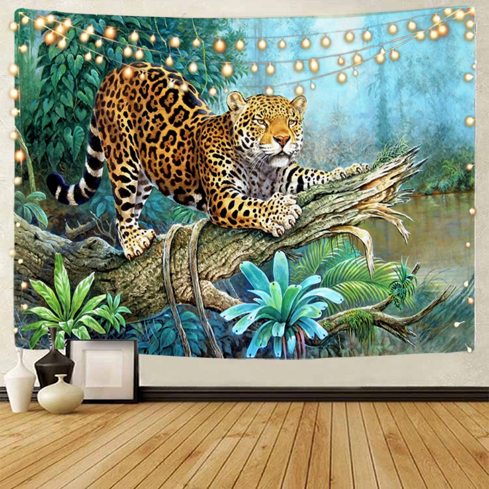 Leopardo dei prati, leopardo della giungla, decorazione del fondo animale del leopardo della foresta arazzo decorazione del fondo della casa