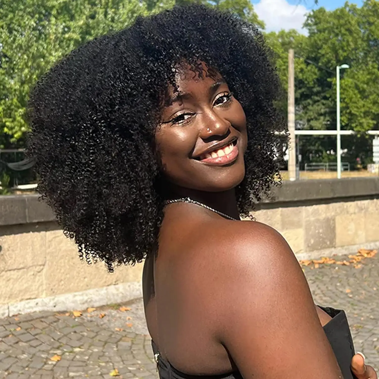 

Glueless Afro Kinky Curly Wigs with Bangs Human Hair Full Machine Made Short Wig 180 Density Brazilian Short Curly Human Hair