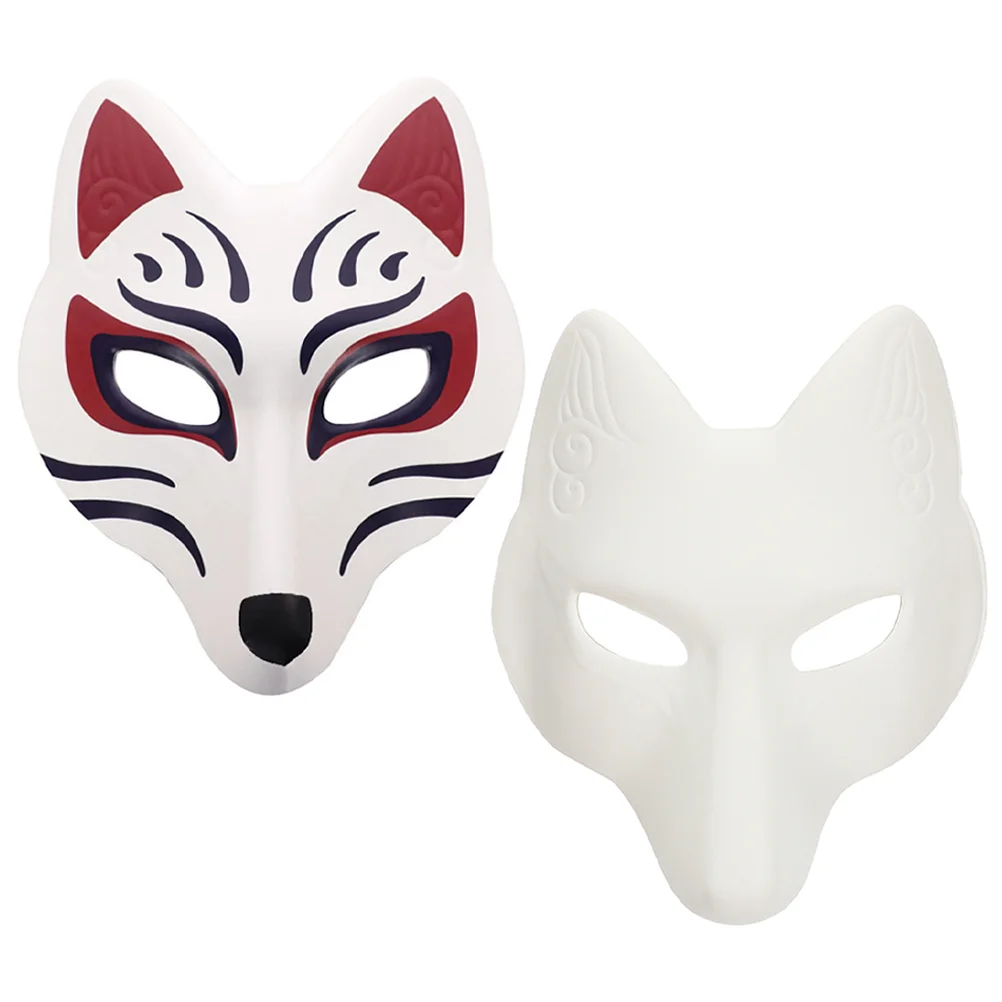 

2 Pcs Decorate Fox Mask Embryo DIY Blank for Cosplay Party White Masquerade Miss