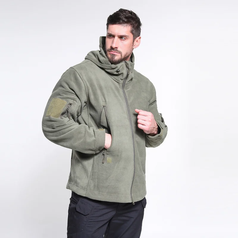 

Autumn Winter Hooded Jacket Men Fleece Warm Zip Military Tactical Bomber Jacket Mountaineering Outdoor Skiing Coats New