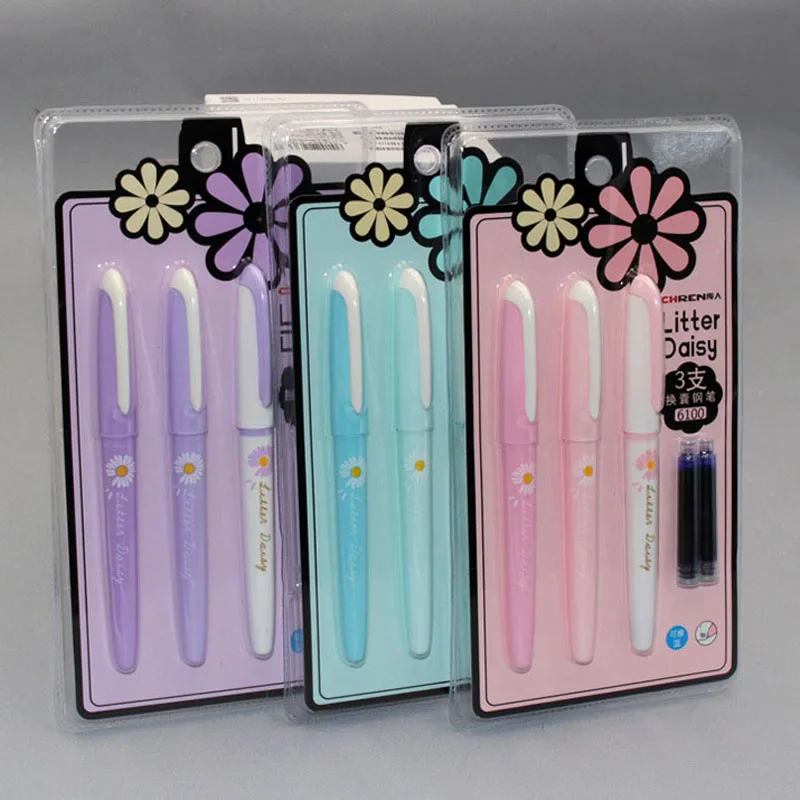 3 sztuk śliczne Daisy wieczne pióro z tuszem Sac Cartridge prezenty 0.38 pióra atramentowe pisanie piśmienne pióro dla dzieci Kawaii małe końcówki Pen Sch