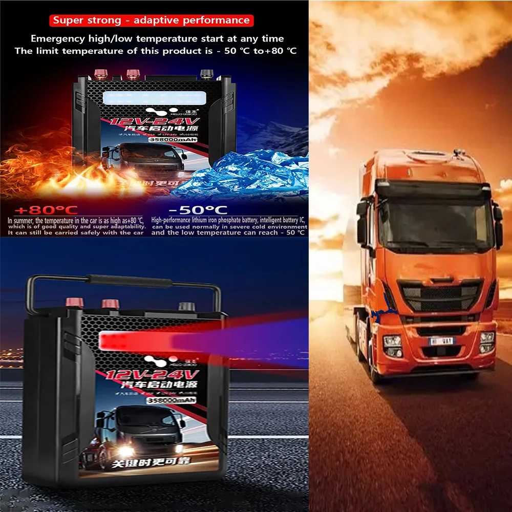358000mAh emergency starting power supply for cars, large capacity battery, truck jump starter, 12 24V universal for heavy-duty
