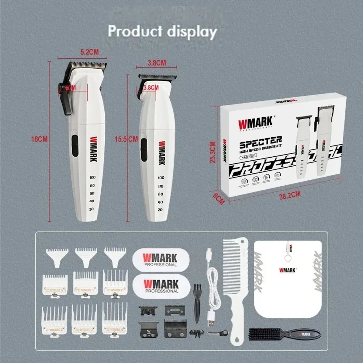 WMARK NG-8632 Professional Electric Hair Clipper 9000RPM DLC Blade Hair Trimmer with Spare Blades 10000RPM Shaver Barber Kit 6 S788cc871d7514e68a7234c664ae5a2c9E
