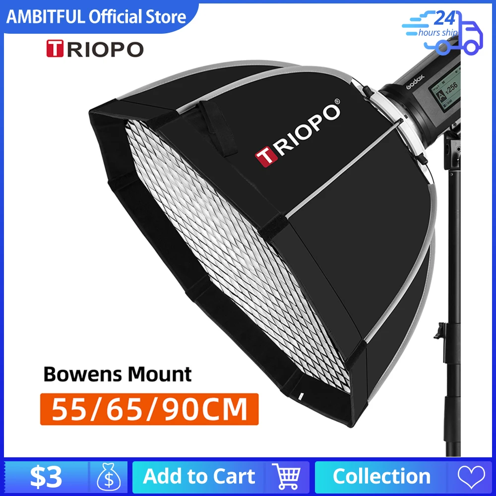 Triopo 55/65/90/120cm Photo Portabe Bowens Mount Octagon Umbrella Softbox + Honeycomb Grid Outdoor Soft Box for Flash