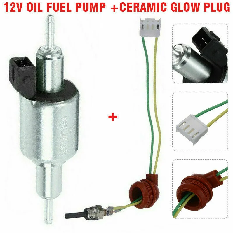 Diesel Heater Parts Fuel Pump Air Heater Air Diesel Parking Heater Oil Fuel Pump 12V + Ceramic Glow plug 12V pulse oil pump set For 2KW to 5KW Webasto Eberspacher