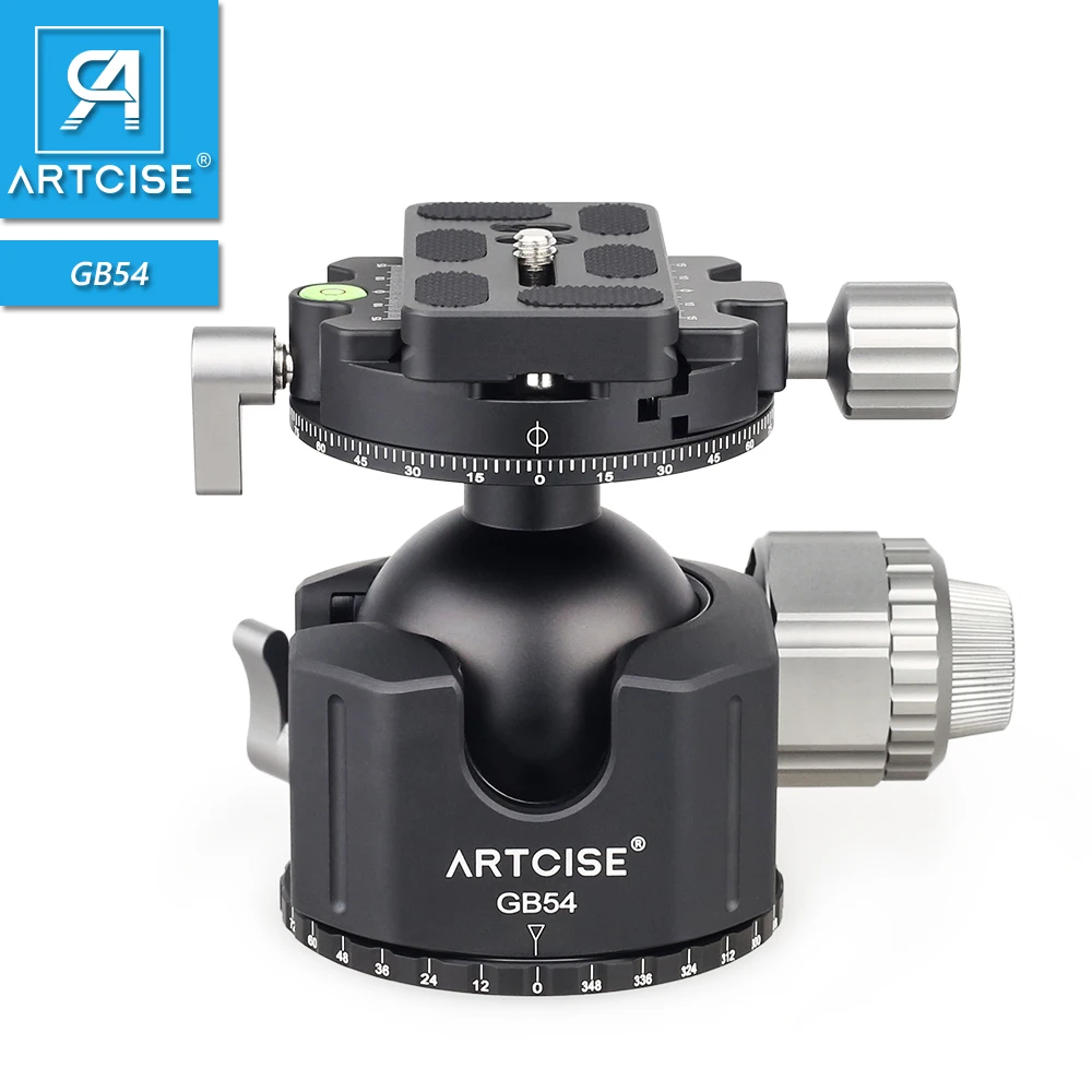 GB54 Low Profile Tripod Head Double Panoramic Ball Head for Camera 54mm Big Ball Super Load Capacity Lower Center of Gravity