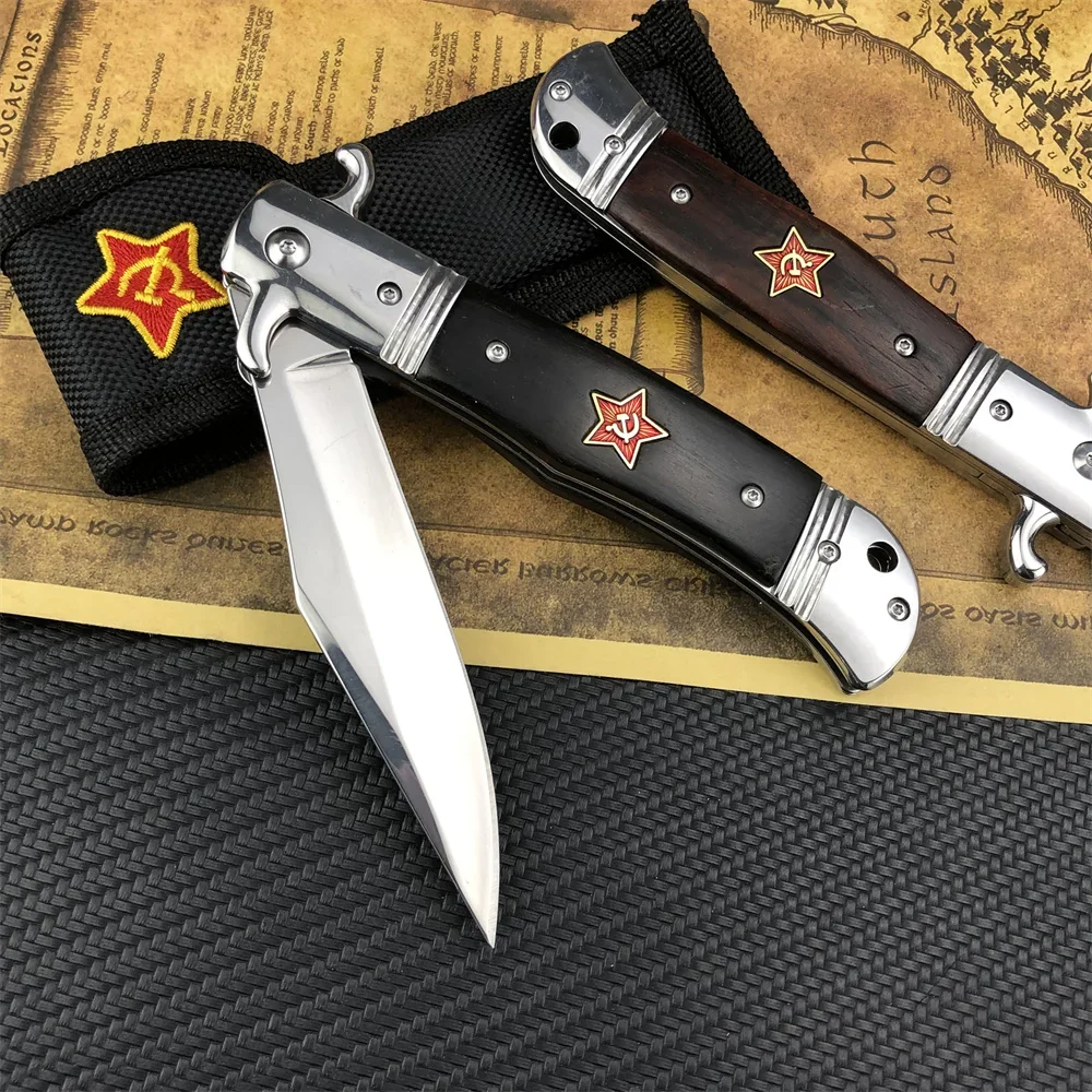 

4 Style Tactical Folding Knife 440C Mirror Blade Wooden Handle Camping Hunting Outdoor Survival EDC Pocket NKVD Knives MultiTool