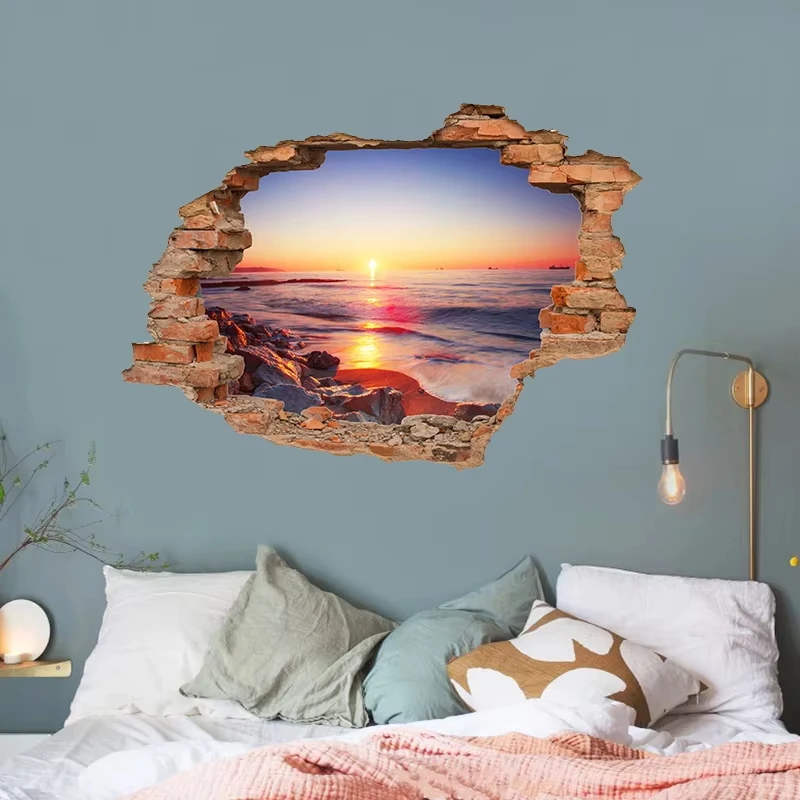 3Dwall stickers simulation broken wall through wall false Windows living room children's room bedroom background space stic F22