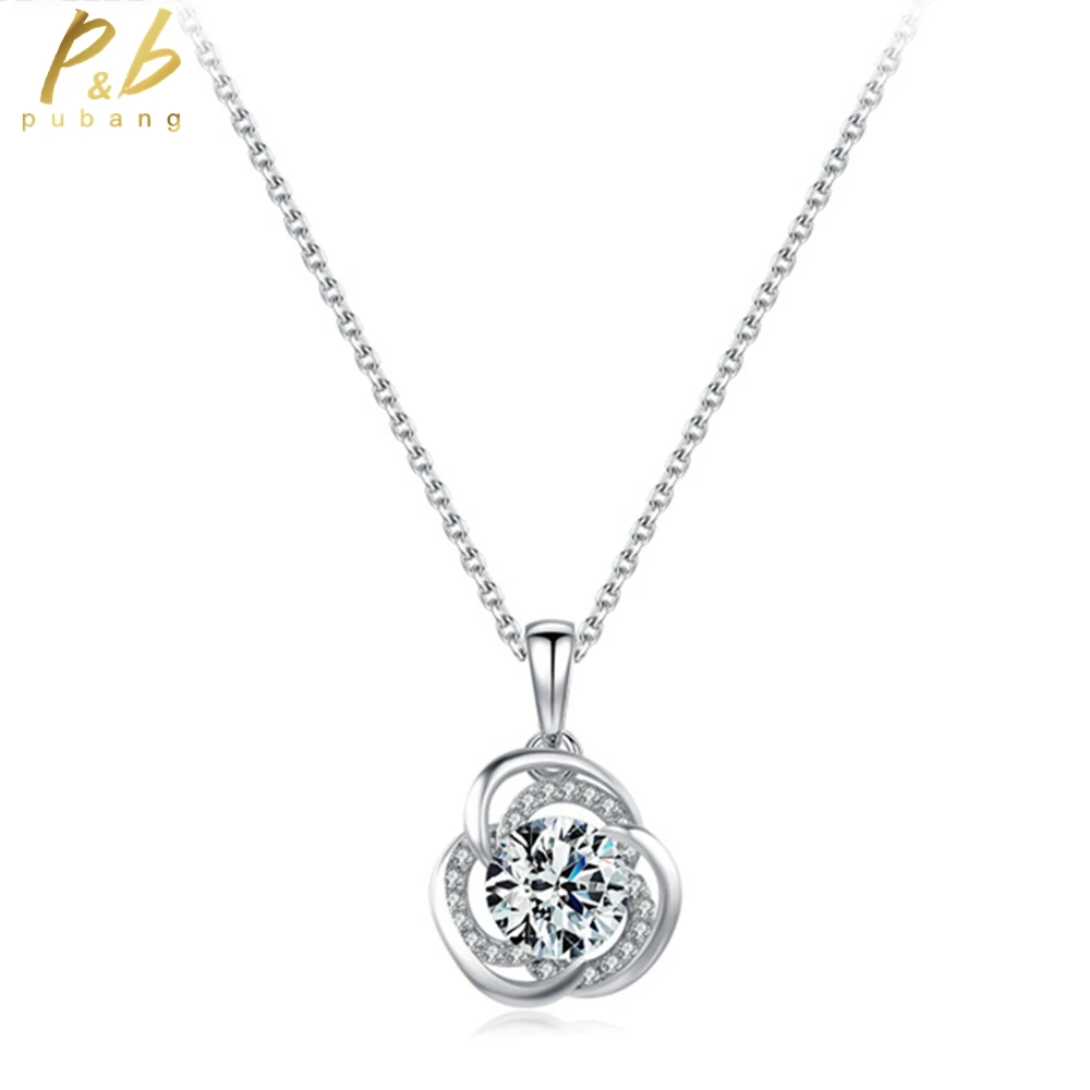 PuBang Fine Jewelry Real 925 Sterling Silver High Carbon Diamond Flower Pendant Necklace for Women Engagement Gift Free Shipping