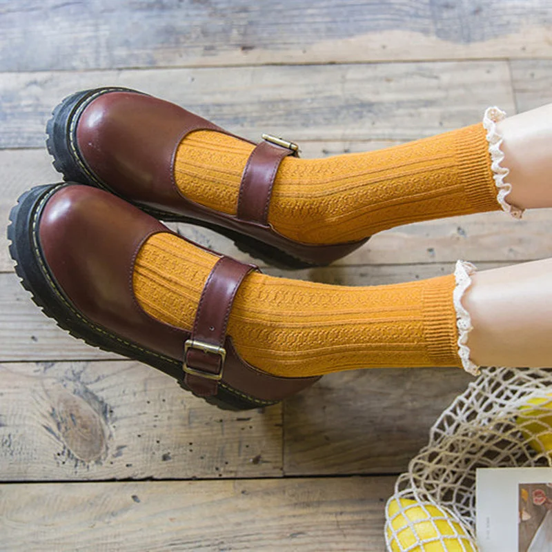 Mode Spitzen Rüschen Rüschen Socken Baumwolle Weiche Hohe Qualität Dame Mädchen Kawaii Nette Socken Einfarbig Harajuku Retro Frauen Socken
