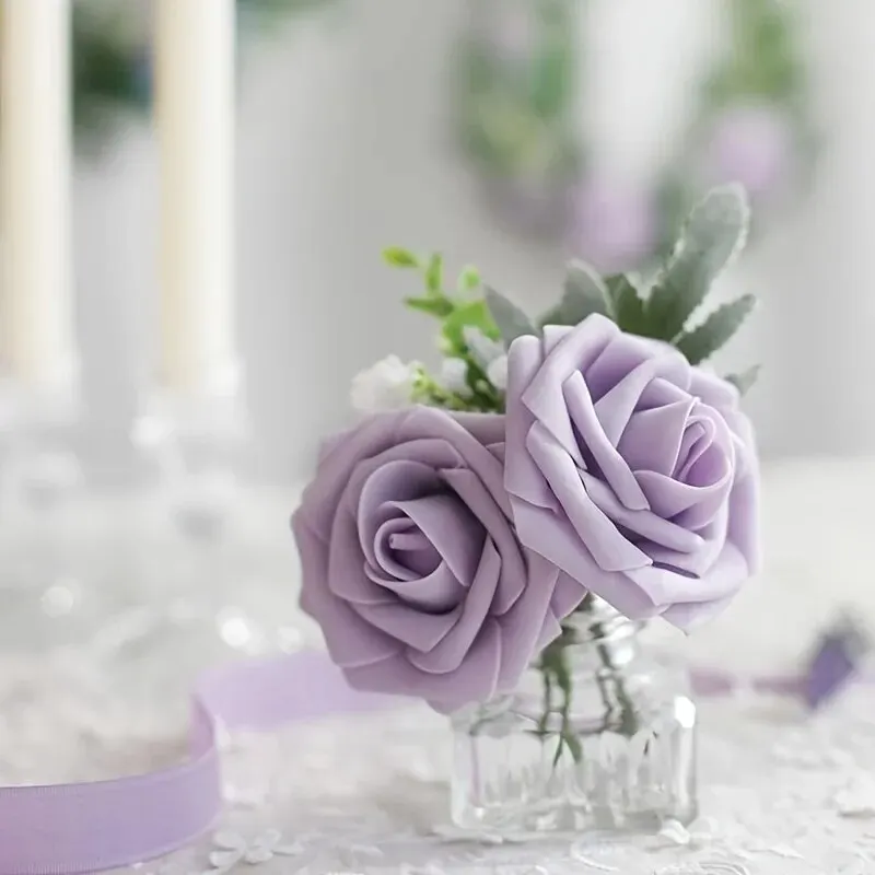 50 Rose Finte In Schiuma PE Colore Rosa Scuro Con Stelo In Filo: Bouquet Fai-da-te E Decorazioni Casa