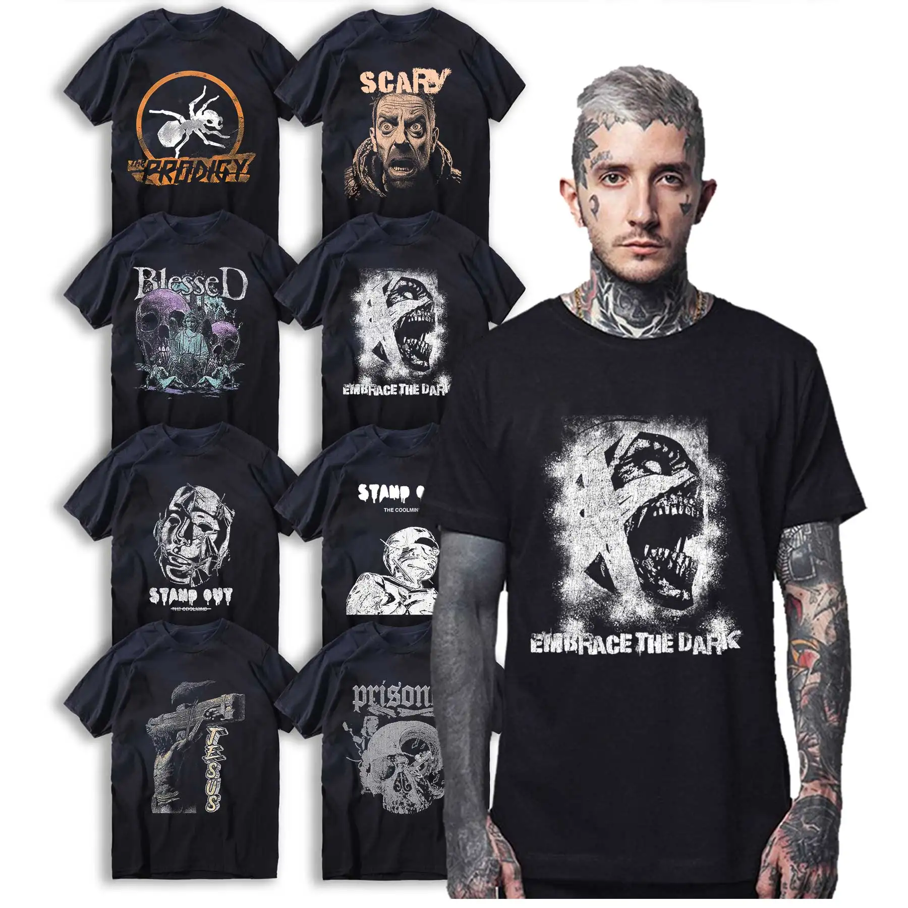 

Drop Shipping 100% cotton skull print short sleeve cool streetwear print men T shirt big size men Tshirt vintage men t-shirt