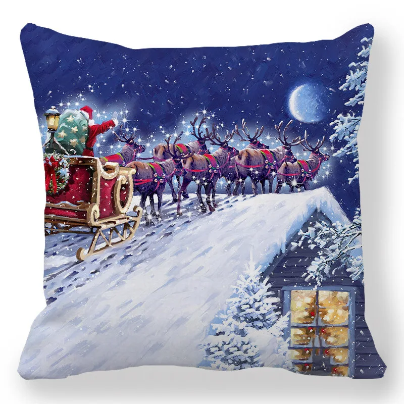 Merry Christmas Cushion Cover Santa Claus Snowman Pillowcase Xmas Ornament Gift Sofa Home Decor Square Printing Pillowslip