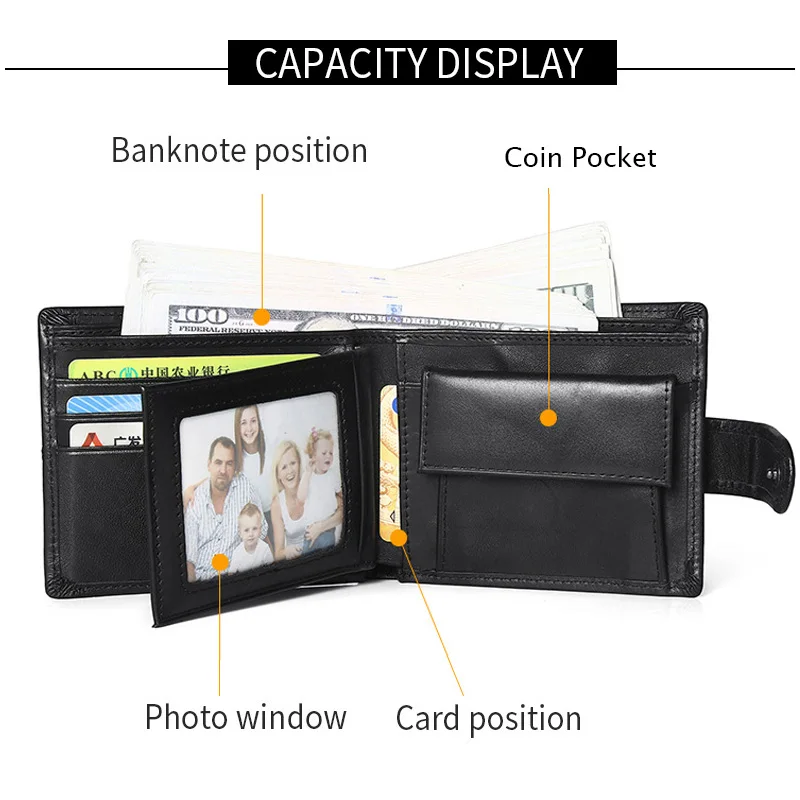 Rfid Blocking Genuine Leather Wallet Men with Coin Pocket Dollar Wallet Real Leather Purse for Men 3
