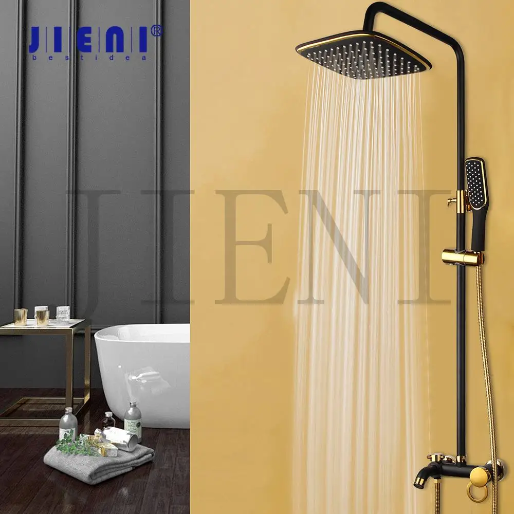 Description Picture 2 of itemJIENI 8 Inch Black Golden Bathroom Rainfall Shower Head System Bath & Shower Faucet Mixer Shower Set W/ Hand Spray Tap Set
