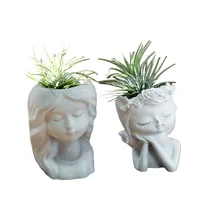 Pot de fleur en forme de tête de fille, moule en Silicone, Vase en béton, plâtre fait à la main, résine époxy, porte-stylo, moules, fournitures de décoration pour la maison 5
