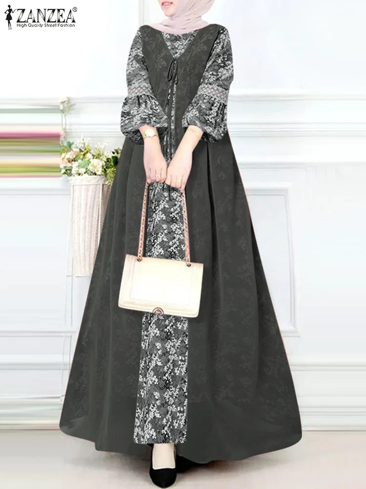 

2024 ZANZEA женское богемное мусульманское платье Весенняя мода Дубай Турция Abaya хиджаб платье женское платье с цветочным принтом Рамадан платье