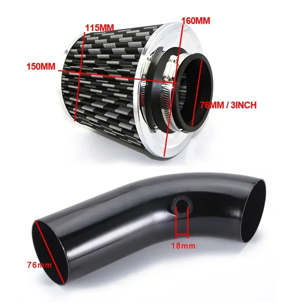 76mm Car Racing Cold Air Intake System Turbo Induction Pipe Tube Kit Aluminum Cone Air Filter Inlet