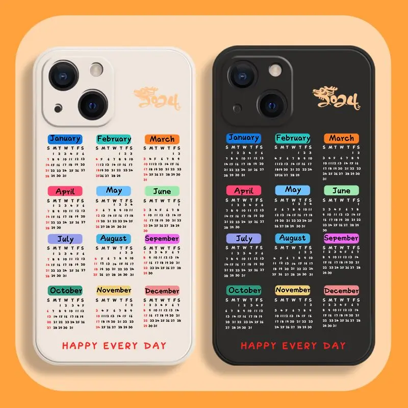 

2024Happy every day Desk Calendar Black Phone Case for IPhone15 14 12 13 Mini 11 Pro XR X XS MAX 6S 7 8 Plus Silicone Cover