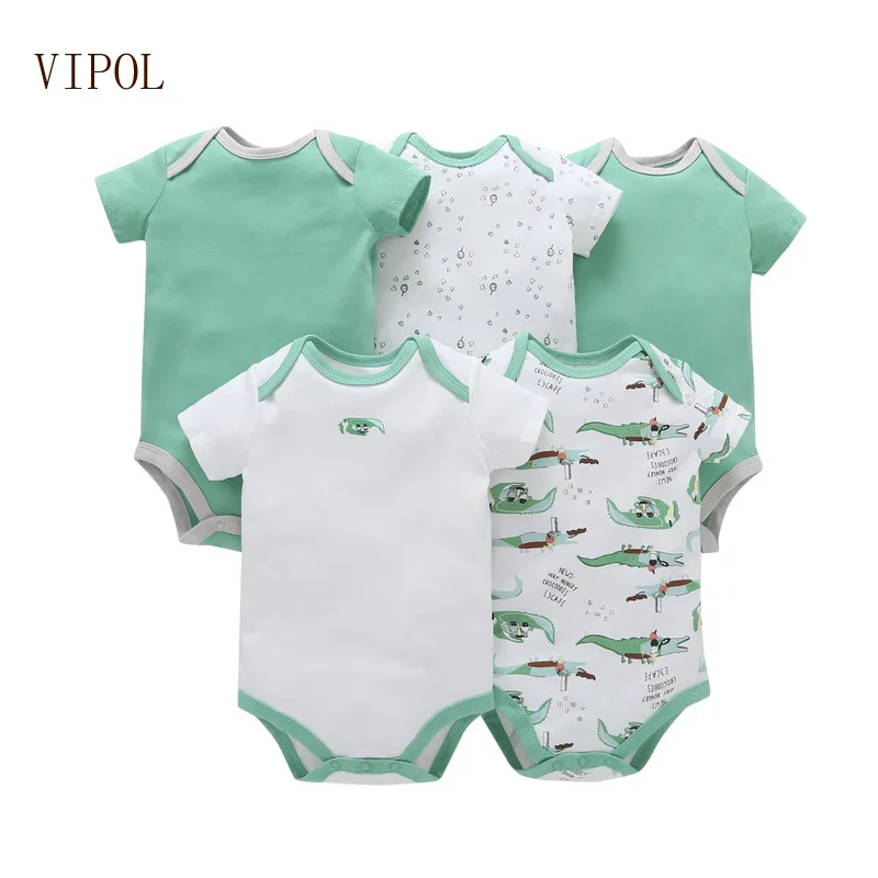 

VIPOL Brand Baby Bodysuits 5pcs/set Summer Cotton Casual Newborns Girls Clothes Short-sleeve Print Cute Infant One-pieces Outfit