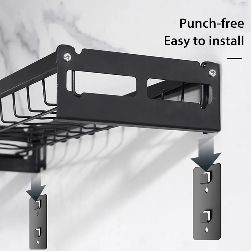 Punch-free Kitchen Organizer Dish Rack Wall-mounted Multifunction Drain Dish Kitchen Gadgets Accessories Tableware Holder 4