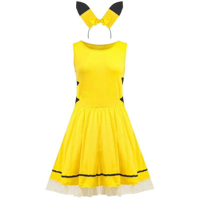 

M-XL Halloween Pikachu Costume Female Adult Cosplay Yellow Makeup Ball Performance Costume Uniform
