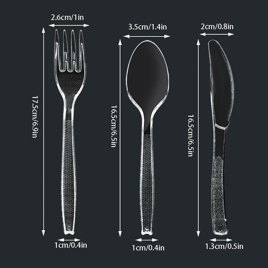 Description Picture 5 of itemTransparent Plastic Knife, Fork and Spoon, Durable Food Grade, Premium Disposable Tableware, Party Supplies(100pcs Pack)
