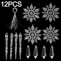Acrylic Crystal Snowflake & Icicle Ornaments (D - 12PCS)
