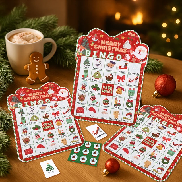 Christmas Cartoon Bingos Game Cards Merry Christmas Decoration for Home 2025 Bingo Game Set Navidad Natal New Year Gift 2026 1