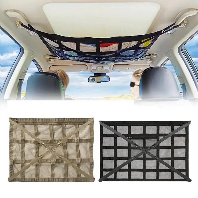 

Car Ceiling Cargo Net Car Roof Organizer Pocket Cargo Net For SUV RV Long Trip Camping Roof Cargo Net Auto Car Accessorie