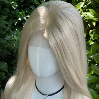 Perruque Lace Front Wig synthétique Blonde claire, 13x4, 26 pouces, longue et lisse, partie libre, densité 150%, sans colle, nouée à la main, pour femmes 5