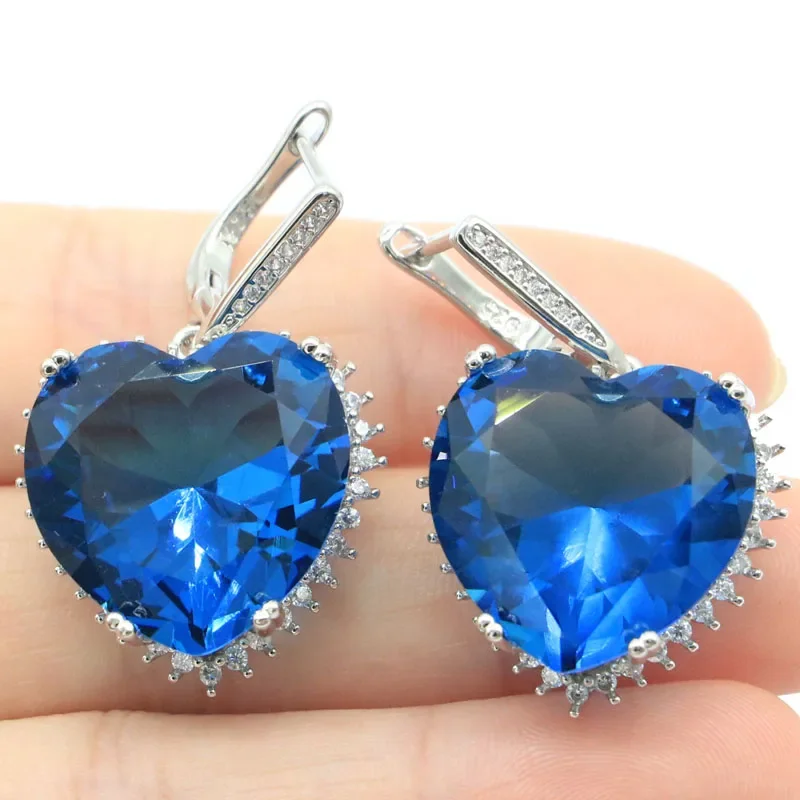 17g 925 SOLID STERLING SILVER Customized Earrings Pretty Heart Shape London Blue Topaz Kunzite Red Blood Ruby Aquamarine CZ Woma 8g 925 solid sterling silver customized earrings fantastic london blue topaz rich blue violet tanzanite tsavorite garnet cz woma