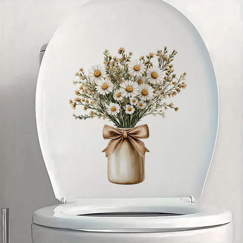 Abstract Daisies In Vase Toilet Stickers, Bright Wall for Home, Cabinet, Door,Decoration, Vinyl Car Decals, Art Wallpaper