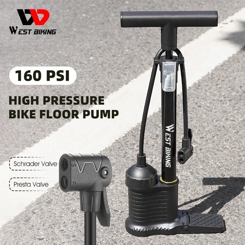 

WEST BIKING 160PSI High Pressure Floor Pump Dual Cylinder Tire Inflator Aluminum Alloy Manual Air Pump For E-bike MTB Road Bike