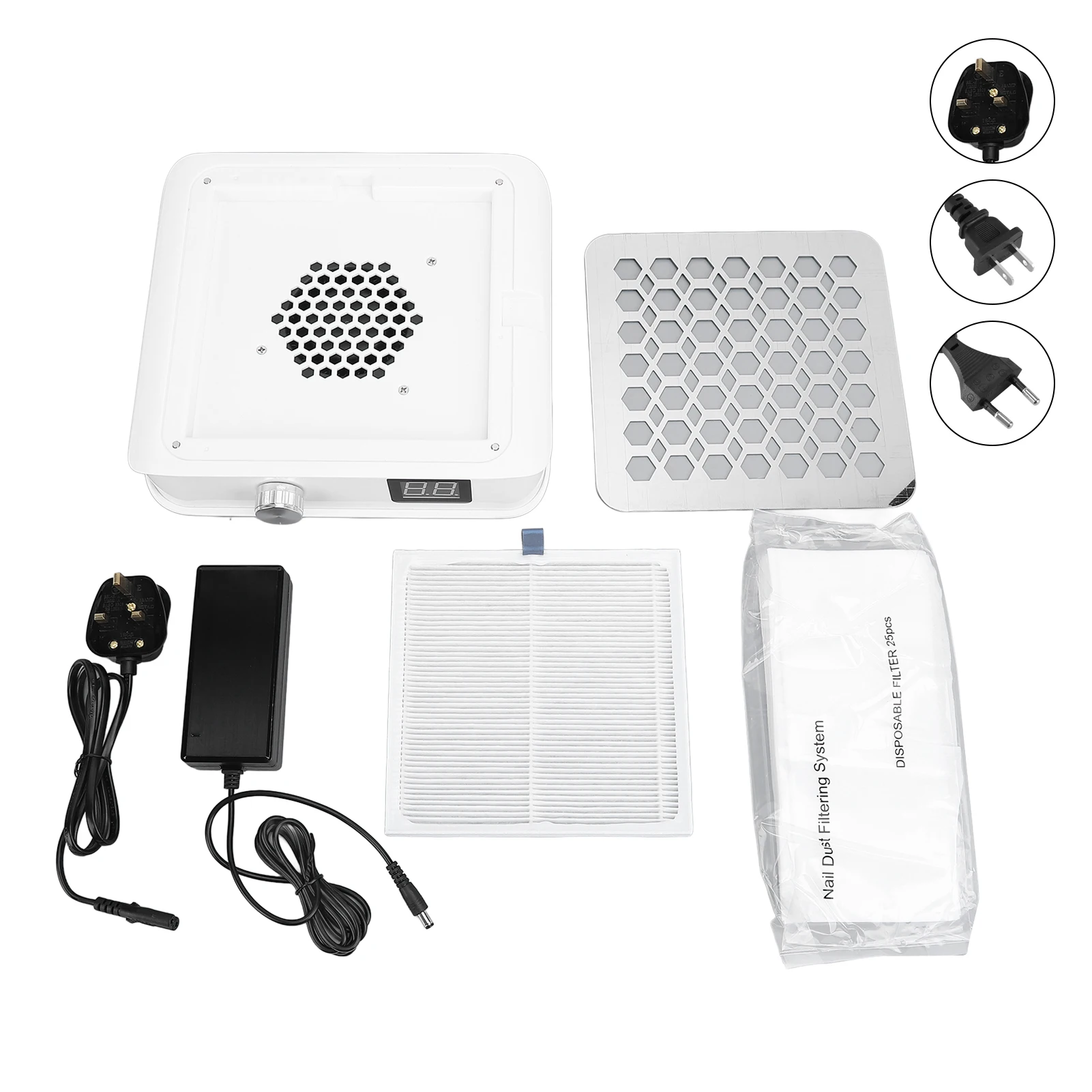60W Nail Vacuum Dust Collector White Strong Suction Quiet Nail Fan Dust Collector Fine Mesh Filter Powerful for Nail Polishing 6