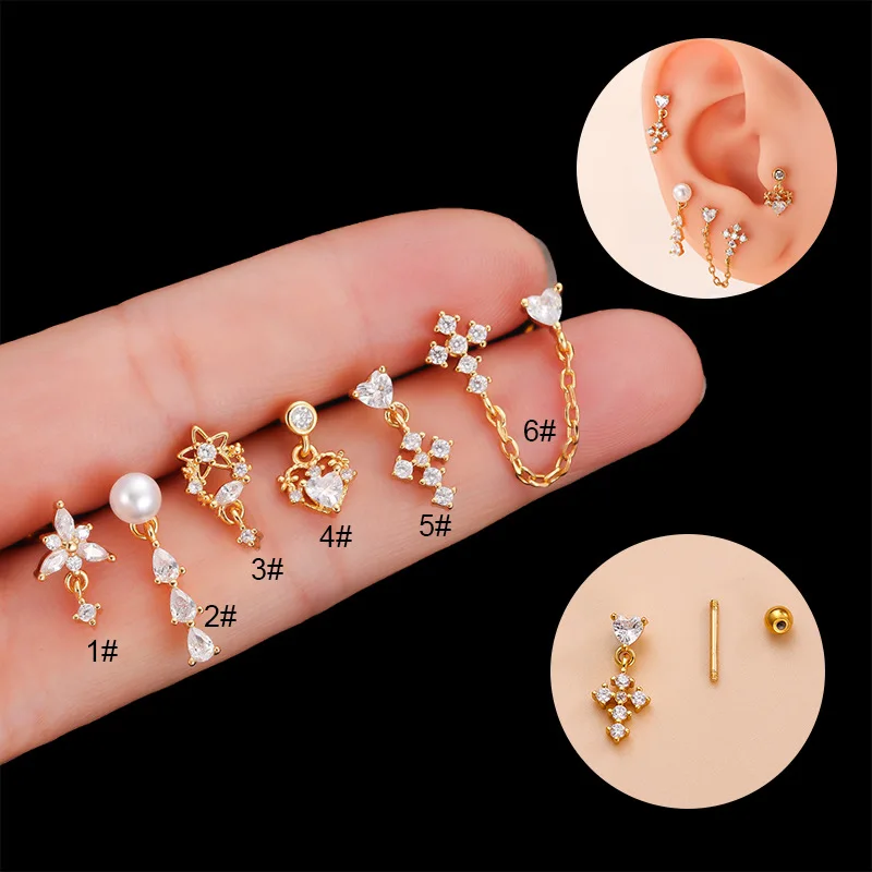 

Stainless Steel Slim Bar Double Screw-Back Stud Earrings Heart Cross Fashion Beauty Jewelry No Easy Fade Anti-Allergy