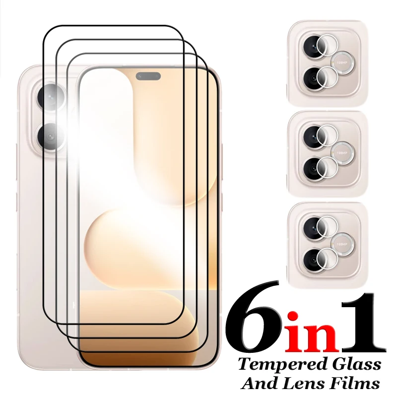 6-in-1 Full Cover Tempered Glass Screen Protector with Lens Film