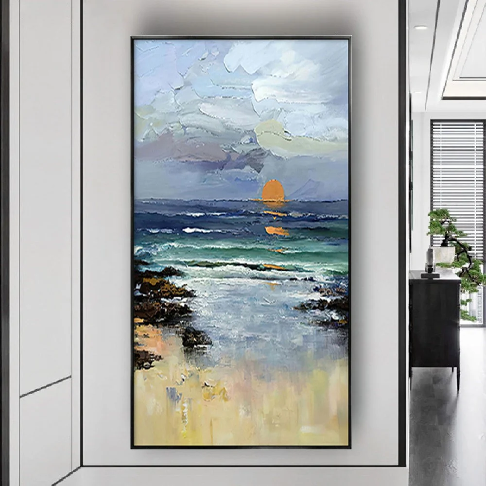 

Handmade Abstract Sea Scenery Canvas Picture Fashion Blue Oil Painting Decor Wall Art Modern Home Hang Poster For Living Room