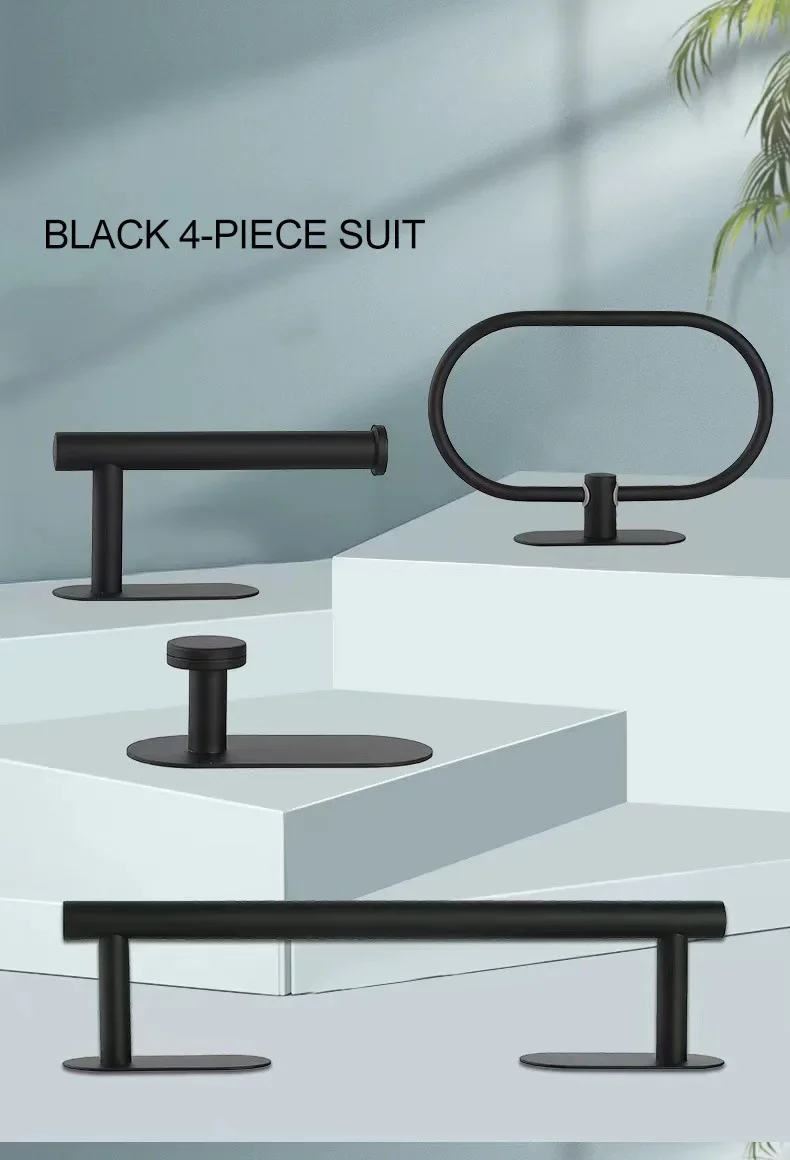 Description Picture 5 of itemSelf-Adhesive Bathroom Accessories Sets Gold Silver Towel Rack Bar Rail Ring Robe Clothes Hook Toilet Tissue Roll Paper Holder