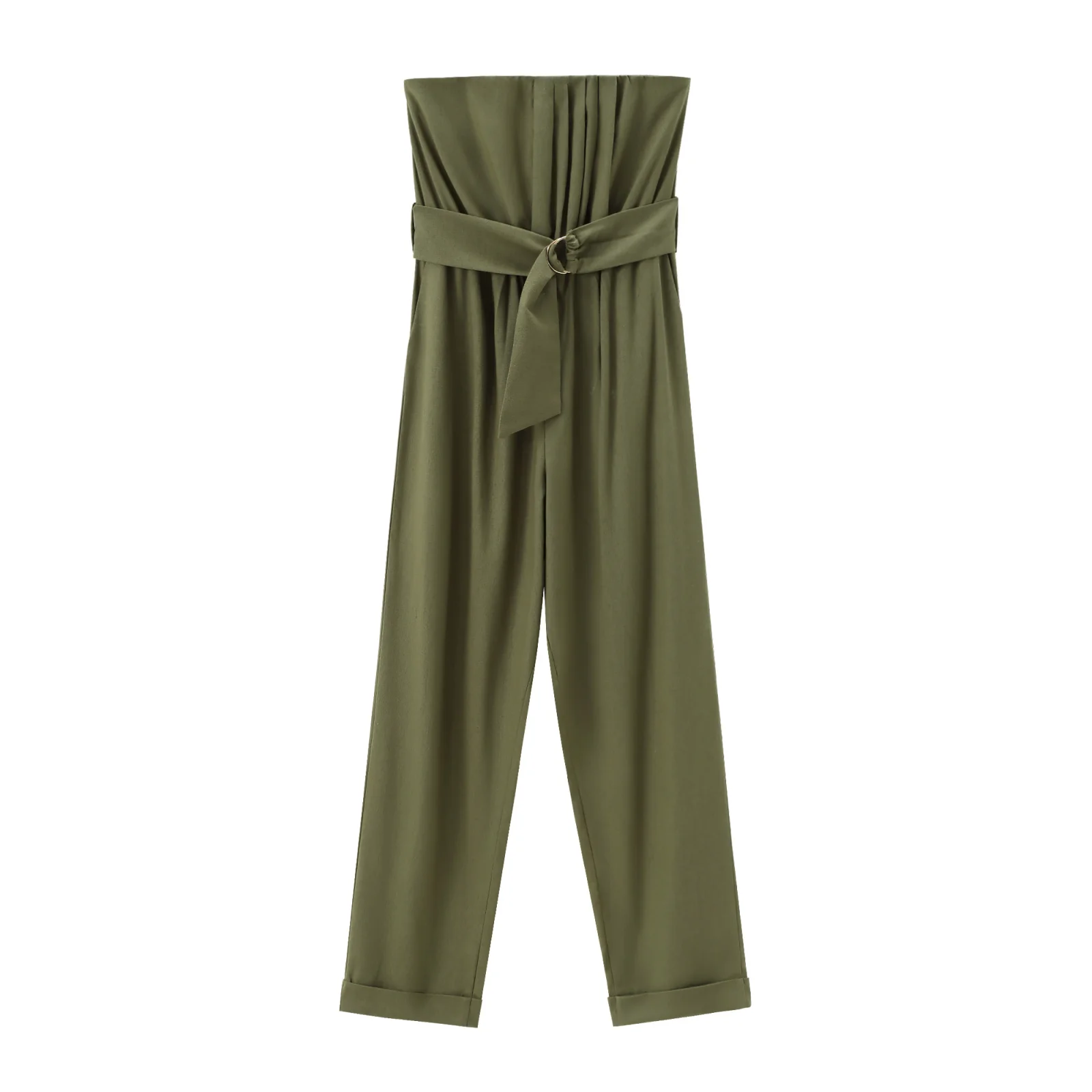 

Women's 2024 New Chic Joker Casual Fashion Belt Linen Tube Top Jumpsuit Retro Side Pocket Women Jumpsuit Mujer